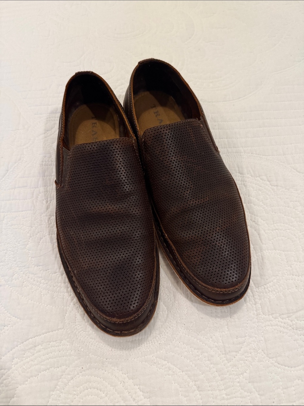 Trask Brown Perforated Leather Slip-On Loafers